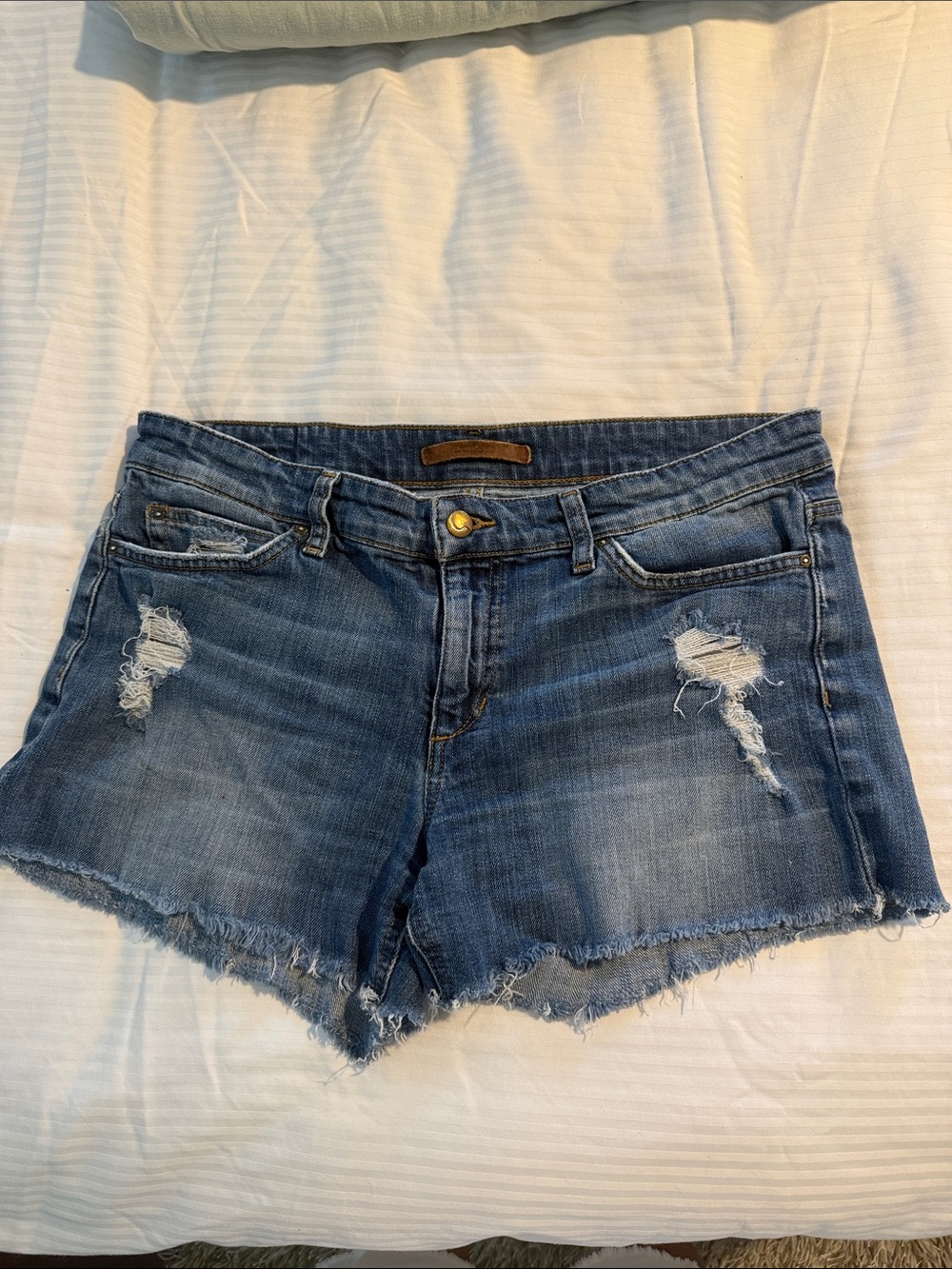 Joe's Jeans Distressed Blue Denim Cutoff Shorts 3-4” inseam, low to mid rise